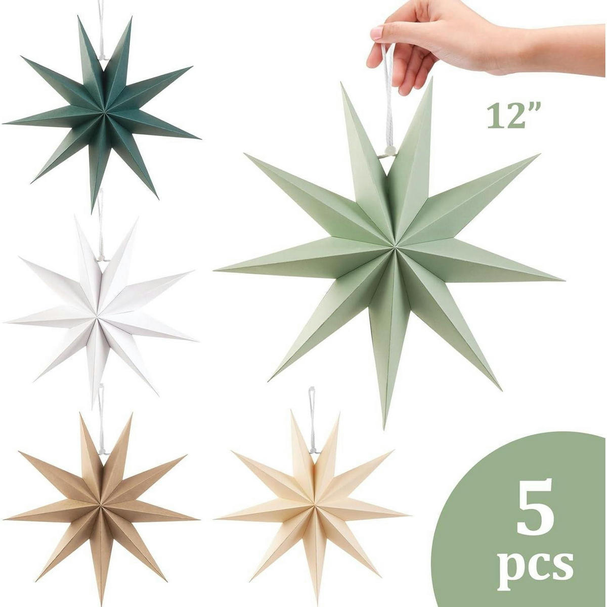 PAPIERSTERNE 5er Set 30 cm mit 9 Zacken - Multicolor, Papier (30cm)