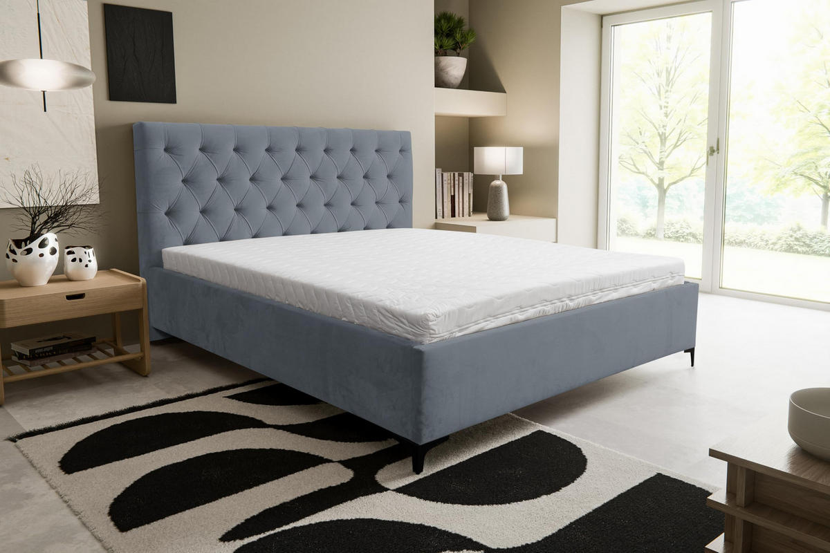 POLSTERBETT CHESTERFIELD mit Bettkasten Velour Stoff 140 x 200 cm - Grau, Holzwerkstoff (140/200cm) - VENASI MÖBEL