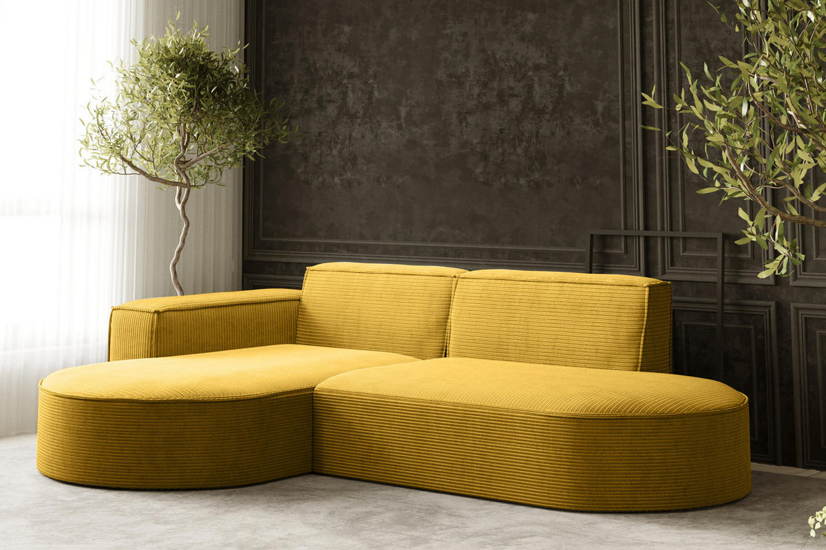 ECKSOFA Modena Studio, Cord Stoff Gelb Links - Gelb, Holzwerkstoff/Textil (165/236cm) - Kaiser Möbel