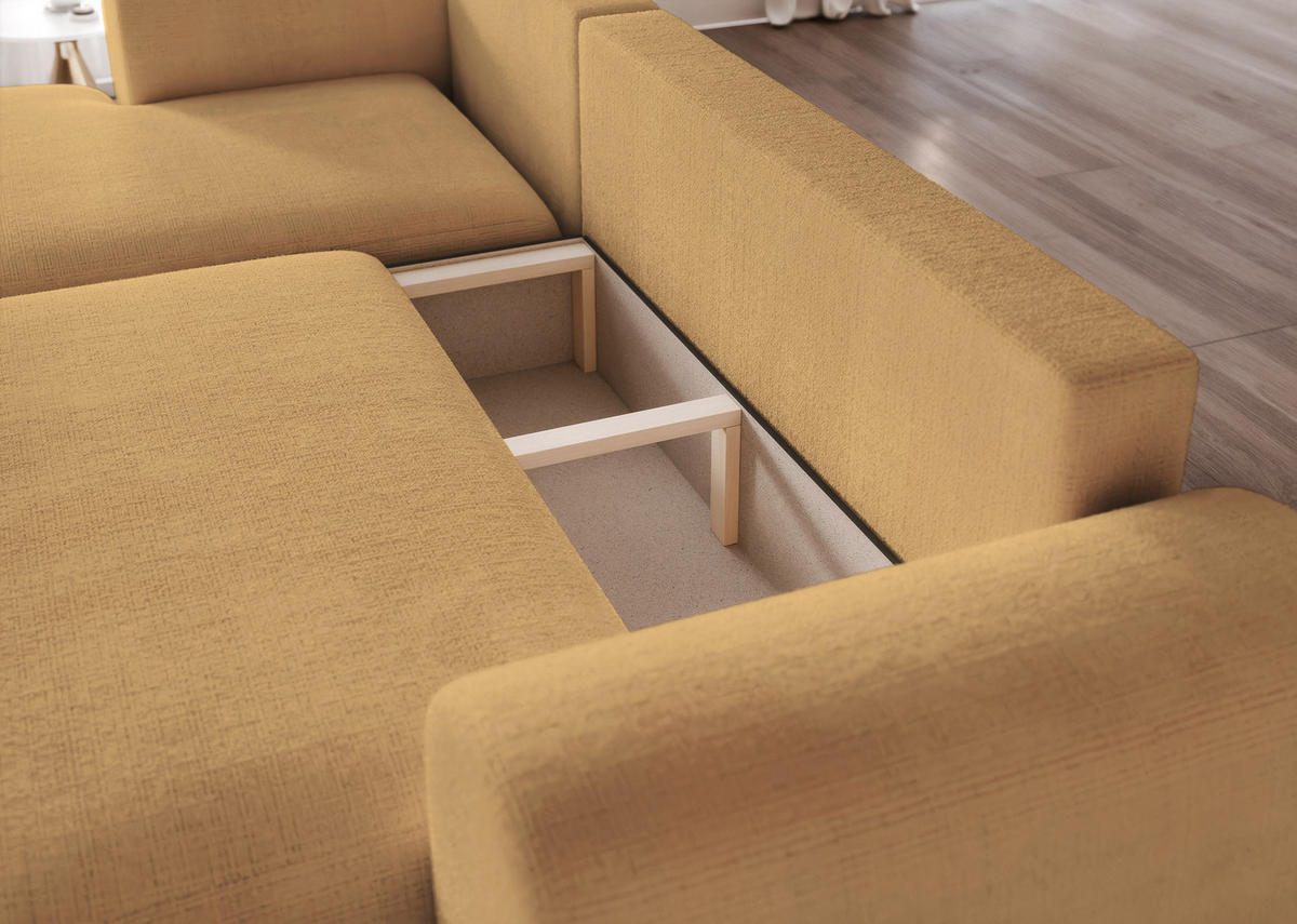 ECKSOFA BLOOM mit Schlaffunktion und Bettkasten Gelb - Gelb, Holzwerkstoff/Kunststoff (263/150cm) - Idohome