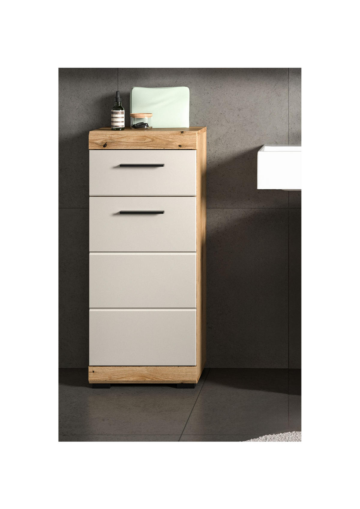 BADKOMMODE Sand Kashmir, Evoke Eiche, Badschrank 37 x 88 cm Shawn - Kastanienfarben/Kaschmir, Holzwerkstoff/Kunststoff (37/88/31cm) - Inn.Furn