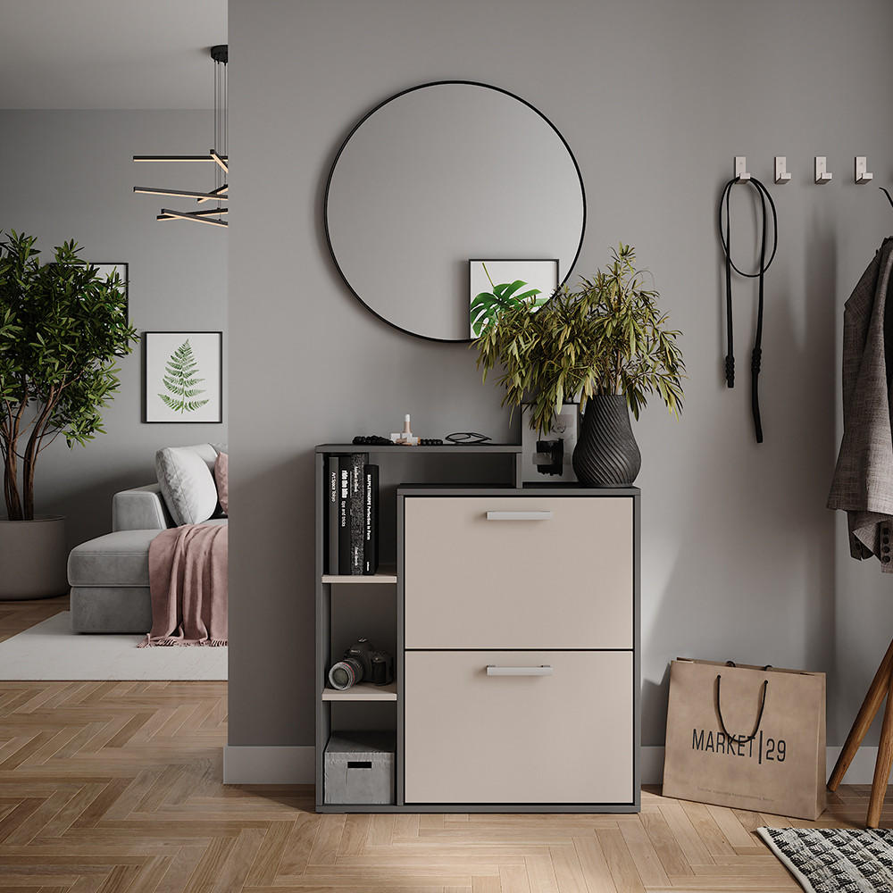 SCHUHKIPPER Orlando Anthrazit/Greige 80 x 90 cm - Greige/Anthrazit, Holzwerkstoff (80/90/24.2cm) - Vicco