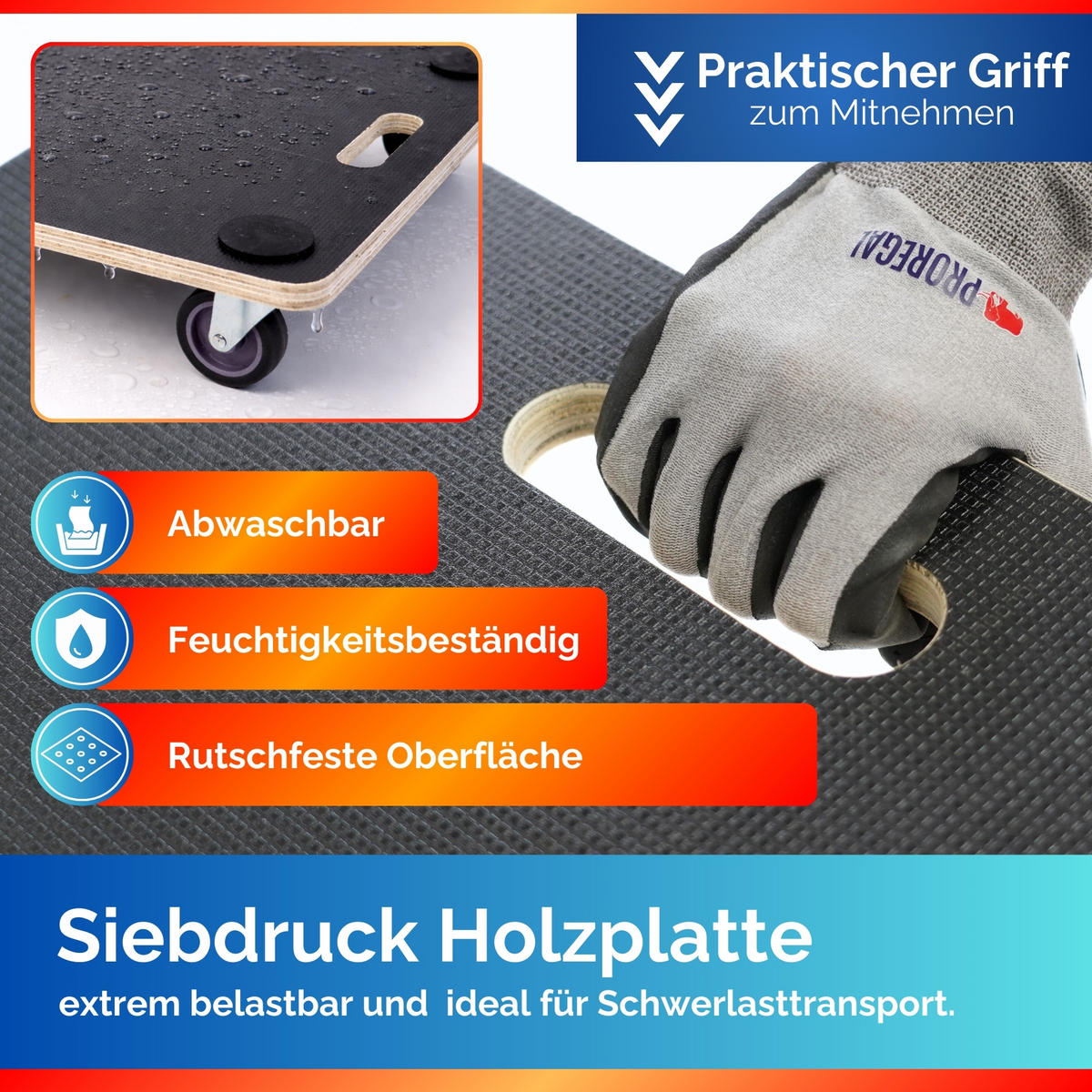 TRANSPORTROLLER Hercules modular 50x50 cm 2 Stück Traglast 200kg Siebdruck Holzplatte Schwarz - Schwarz, Metall (50/50/11.5cm) - PROREGAL