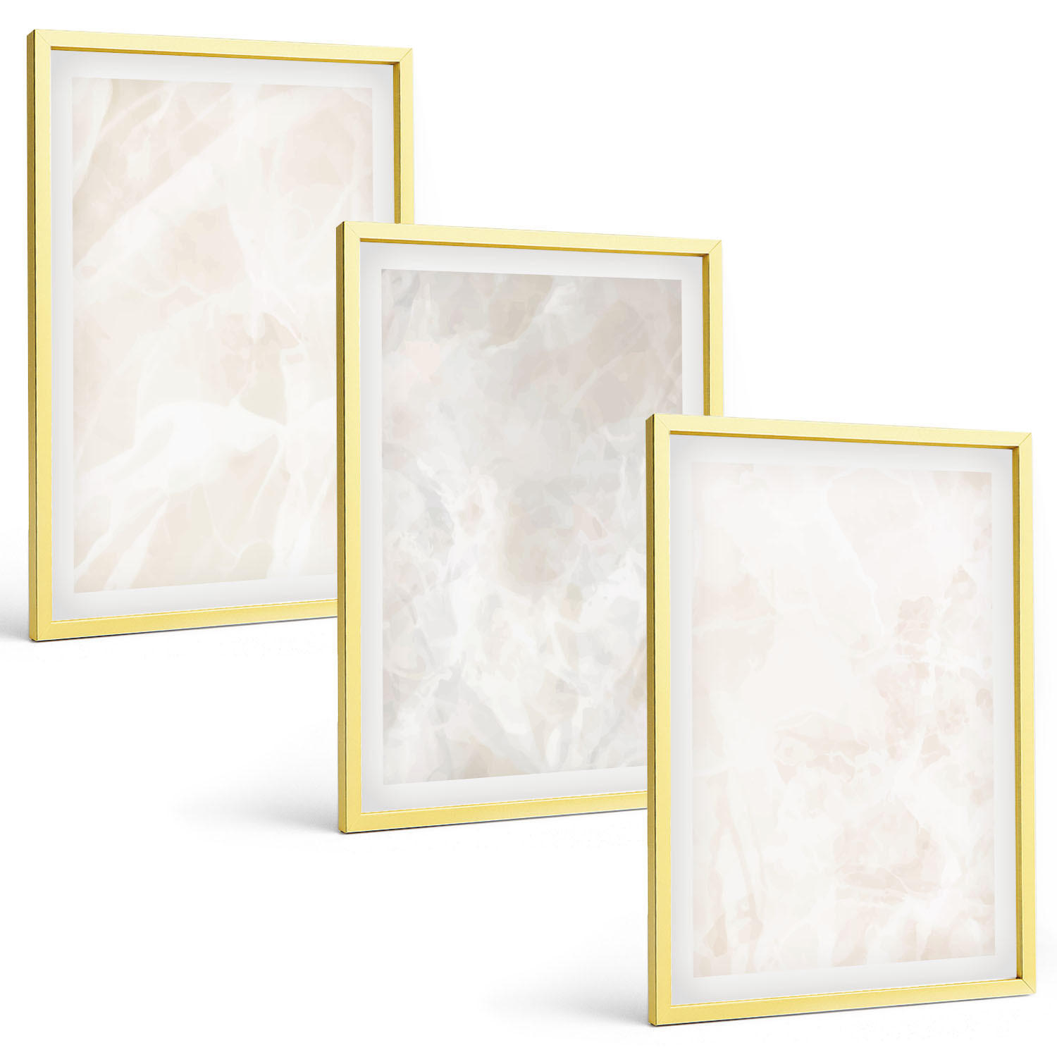 BILDER SET 3er Set - 40x60 cm Goldrahmen - Die Struktur von elegantem Marmor - Goldfarben, Kunststoff (40/60cm) - TULUP