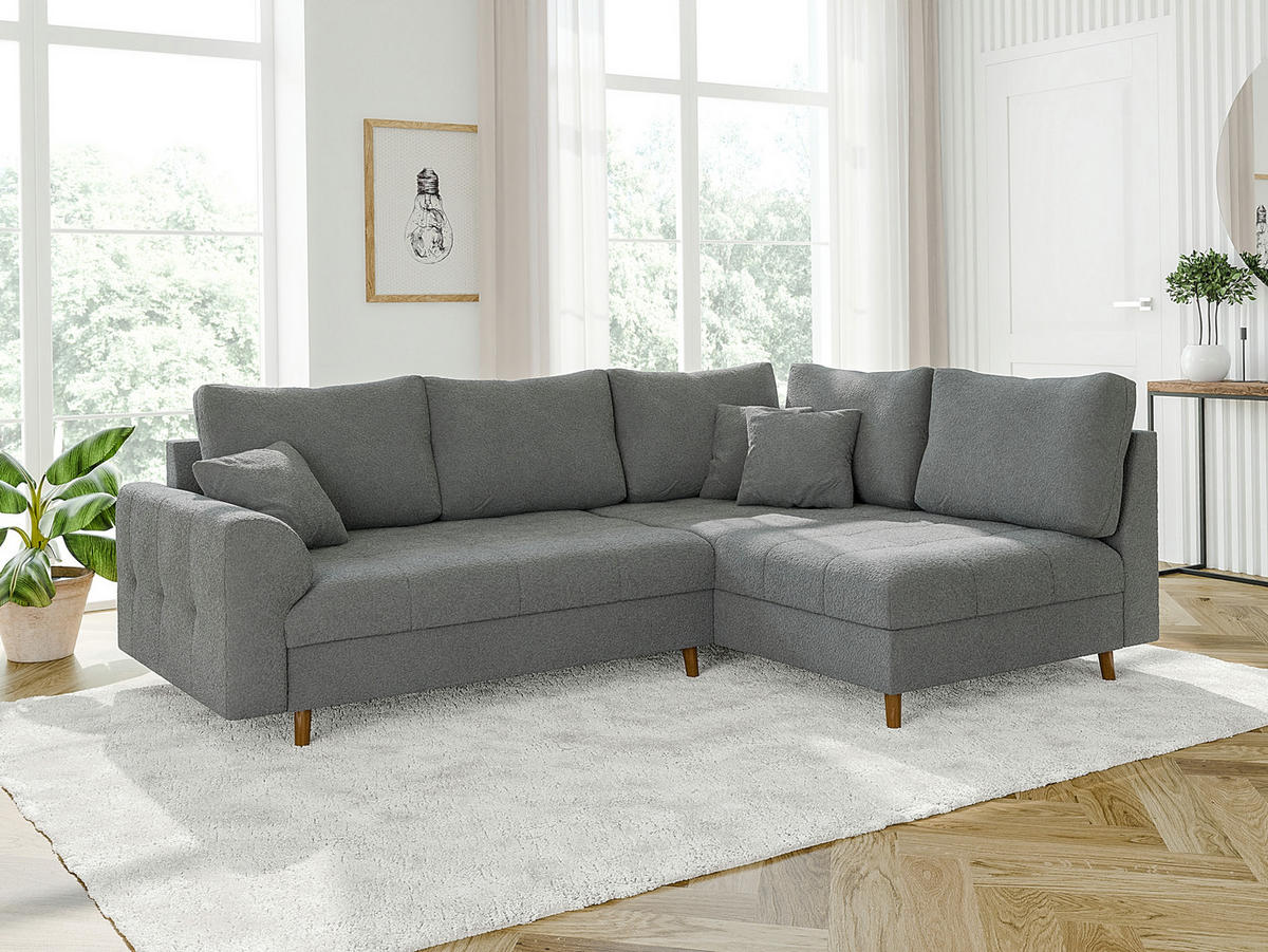 ECKSOFA Henrik Grau Boucle - Ottomane rechts - Braun/Grau, Holz/Textil (231/161cm) - S-Style Möbel