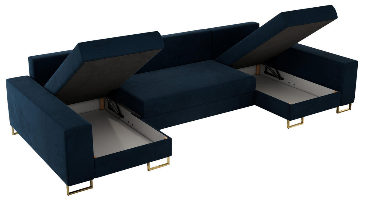 WOHNLANDSCHAFT DORIAN U Velvet Dunkelblau - Goldfarben/Dunkelblau, Textil/Metall (312/95/138cm) - MKS