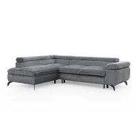 ECKSOFA mit Schlaffunktion und Bettkasten Bonnie aus Grau Cord-Stoff mit verstellbaren Kopfstützen und Armlehne - Ottomane links - Schwarz/Grau, Holz/Textil (275/210cm) - S-Style Möbel
