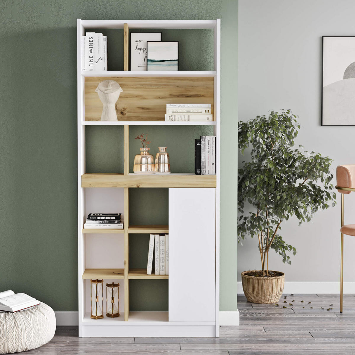 BÜCHERREGAL Weiß 25/75,5/170 cm - Braun, Holzwerkstoff (75.5/170/25cm) - Mobili Rebecca