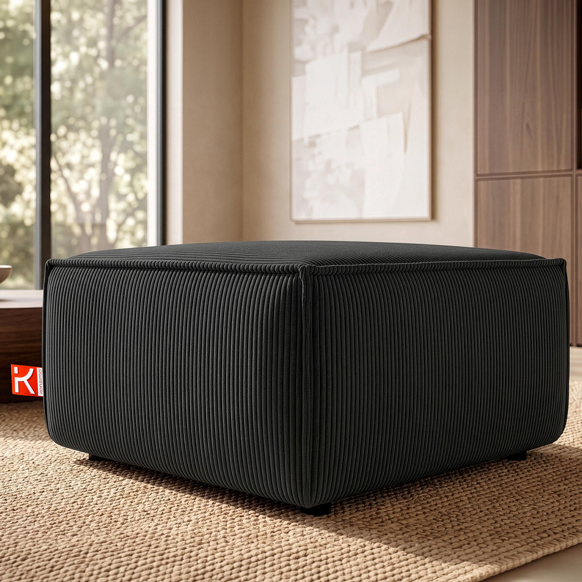SITZPOUF NAPI gefederte Sitzfläche, dunkelgrau - Dunkelgrau/Schwarz, Textil (83/45/83cm) - KONSIMO®
