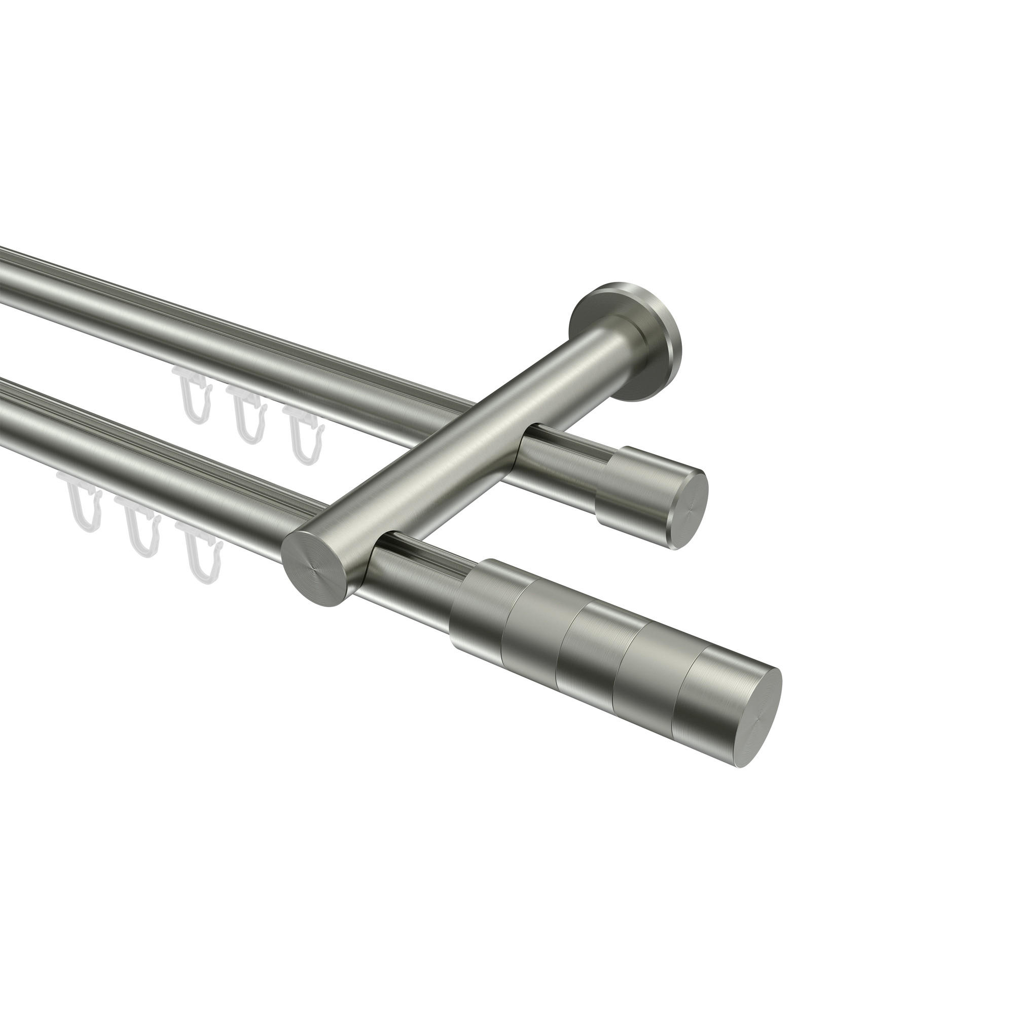 INNENLAUF-GARDINENSTANGEN-SET Platon Mavell 400 cm (geteilt in 2 x 200 cm), 2-läufig, 20 mm Ø Edelstahl-Optik - Edelstahlfarben/Silberfarben, Metall (400cm) - INTERDECO