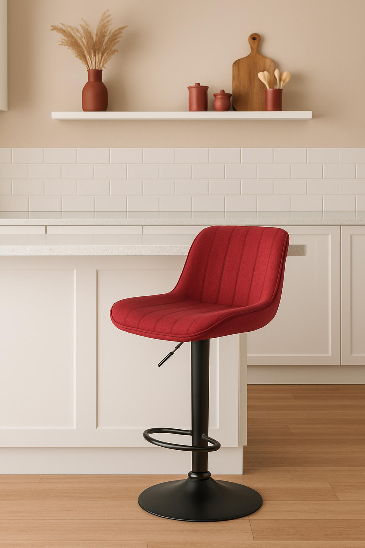 BARHOCKER 2er Set Lentos Stoff schwarz rot - Rot/Schwarz, Textil/Metall (50/108/50cm) - TPFLiving