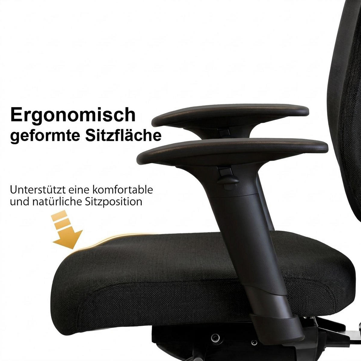 CHEFSESSEL V1404 Stoff Schwarz - ergonomisch, 150 kg belastbar, Sitzhöhe 44-57cm - Schwarz, Kunststoff/Textil (65/131/64cm) - Versee