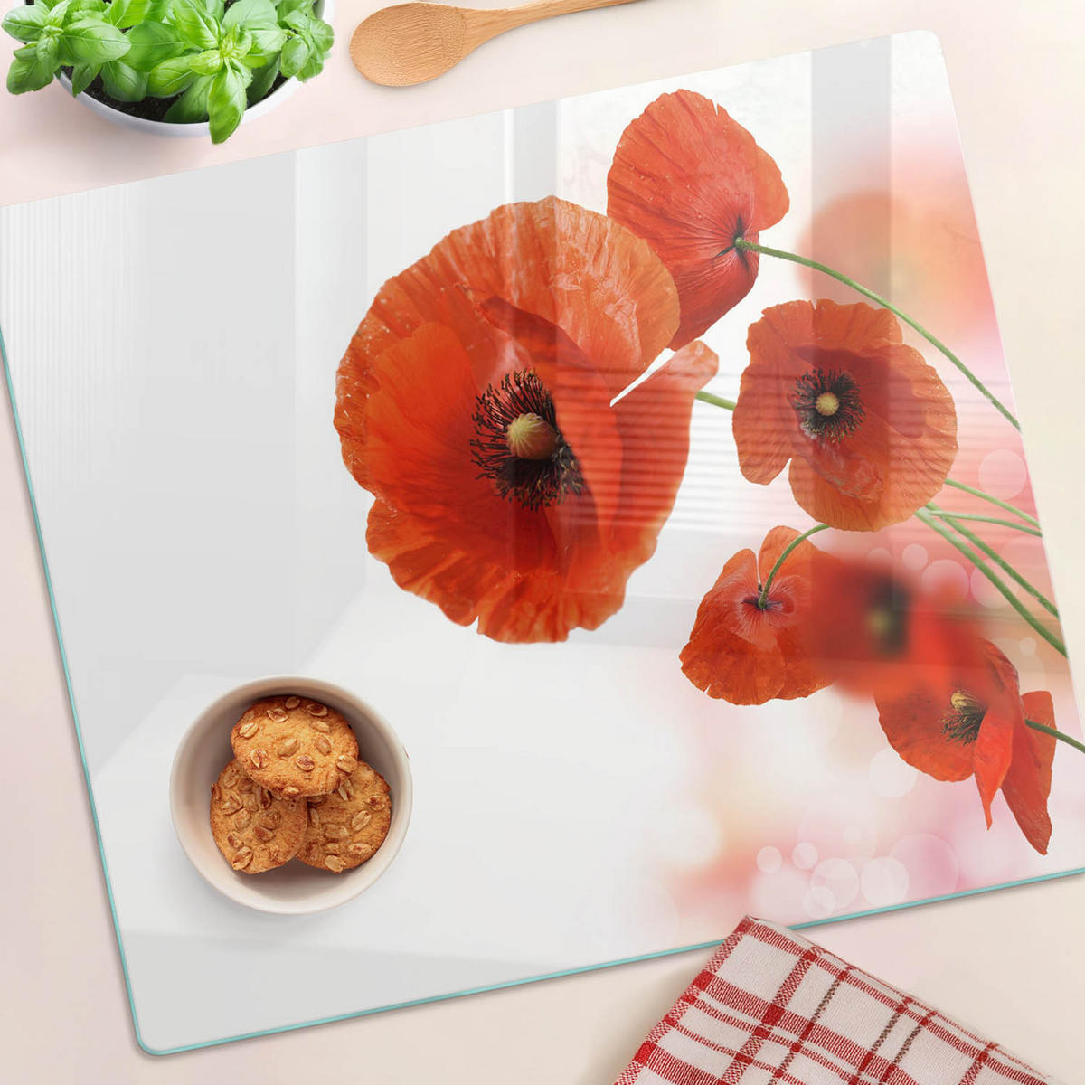GLASPLATTE 60x52 cm Mohnblumen - Rot, Glas (60/0.4/52cm) - TULUP