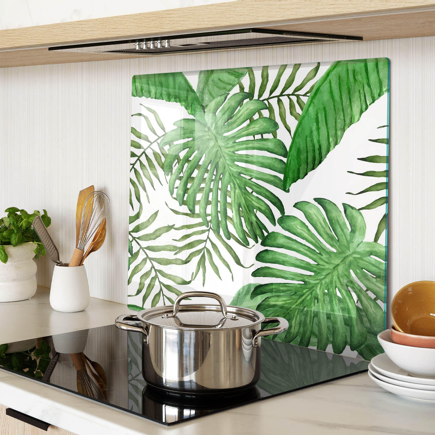 GLASPLATTE 60x52 cm Tropische Blätter - Grün, Glas (60/0.4/52cm) - TULUP