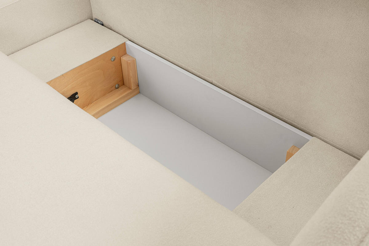 ECKSOFA AMICO L-S Creme Geflochtener Stoff mit Schlaffunktion - Creme, Holz (248/174cm) - MASSENO