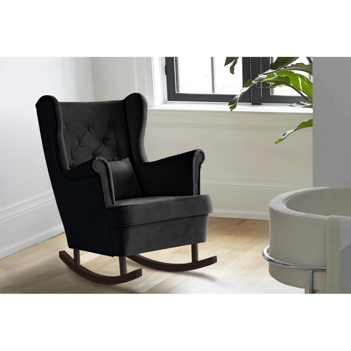 SCHAUKELSTUHL Fabio schwarz mit Wenge Beinen - Wengefarben/Schwarz, Textil (82/103/108cm) - Beautysofa