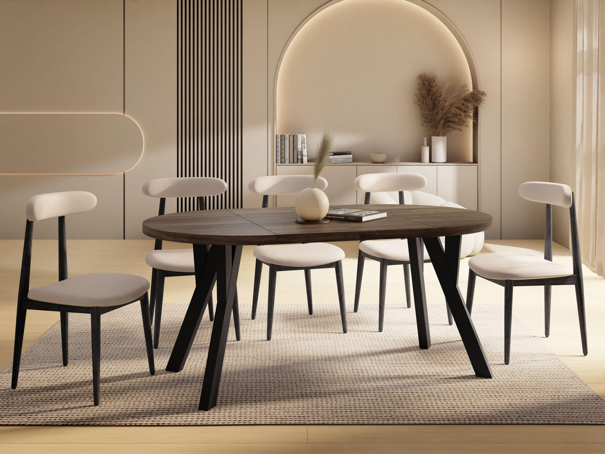 Thumbnail - WFL Group Esstisch, Eiche, Holzwerkstoff, 9-Sitzer, Rund,Rund, 90x77x90 cm, Esszimmer, Tische, Esstische