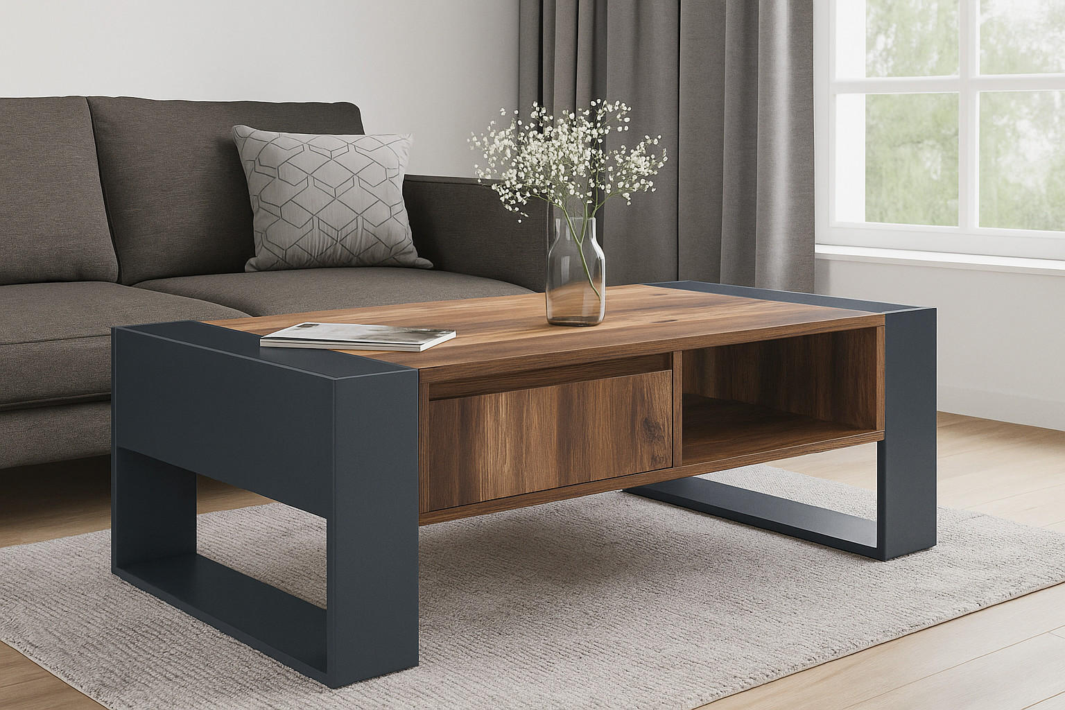 COUCHTISCH Anthrazit 160/60/40 cm - Grau, Holz (106/60/40cm) - Urban Meuble