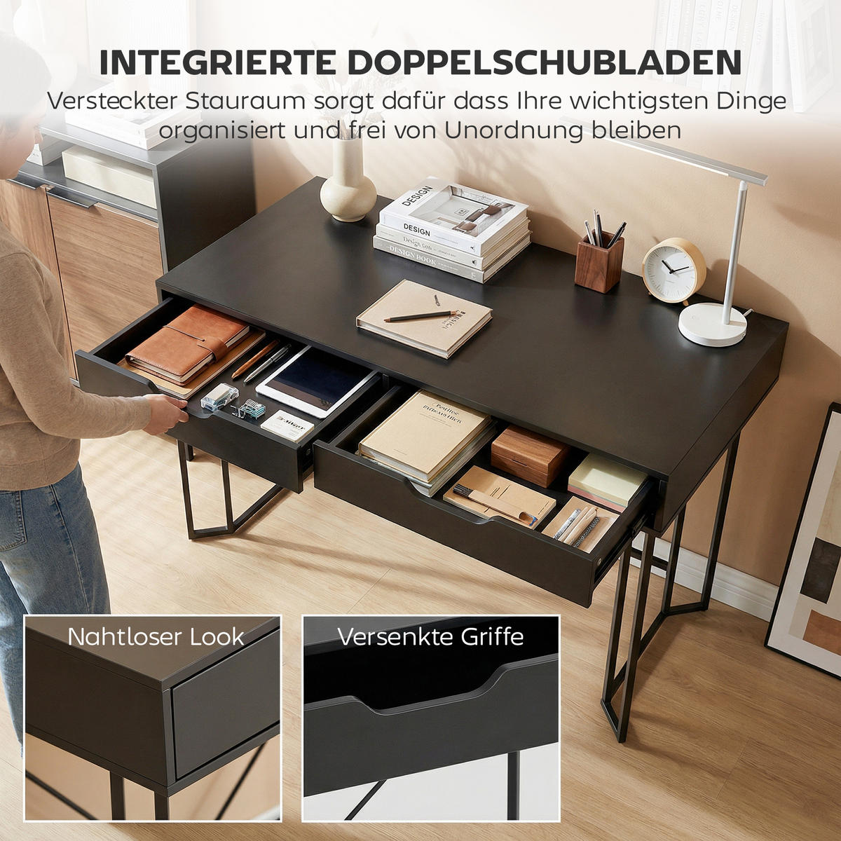 BÜROTISCH Schwarz 1 Stück - Schwarz, Holzwerkstoff (60/120/77cm) - GiPP