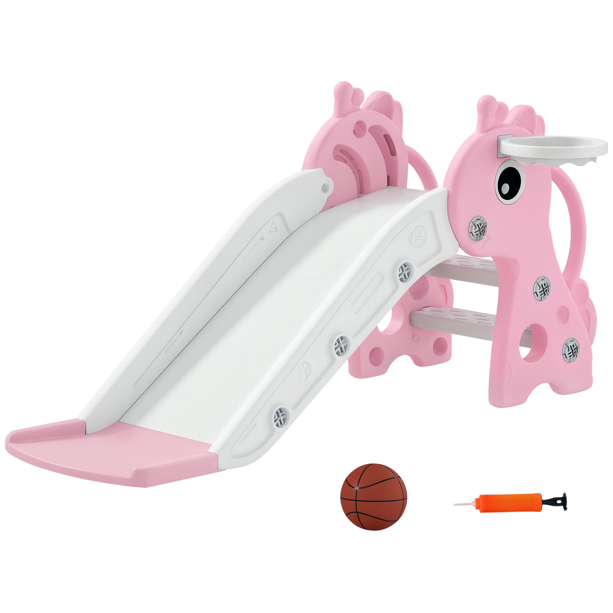 KINDERRUTSCHE DE-17980 3-in-1 mit Korb, Kletternetz & Ball Rosa - Pink, Kunststoff (51.5/52/106cm) - ComfortXL
