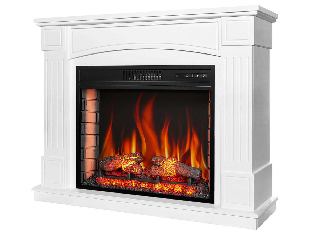ELEKTROKAMIN Boston AF28S Weiß – Breite 77 cm, 3D-Flammeneffekt, LED-Beleuchtung, Heizfunktion - Weiß, Glas/Holzwerkstoff (114/90.3/34cm) - ArtiFlame