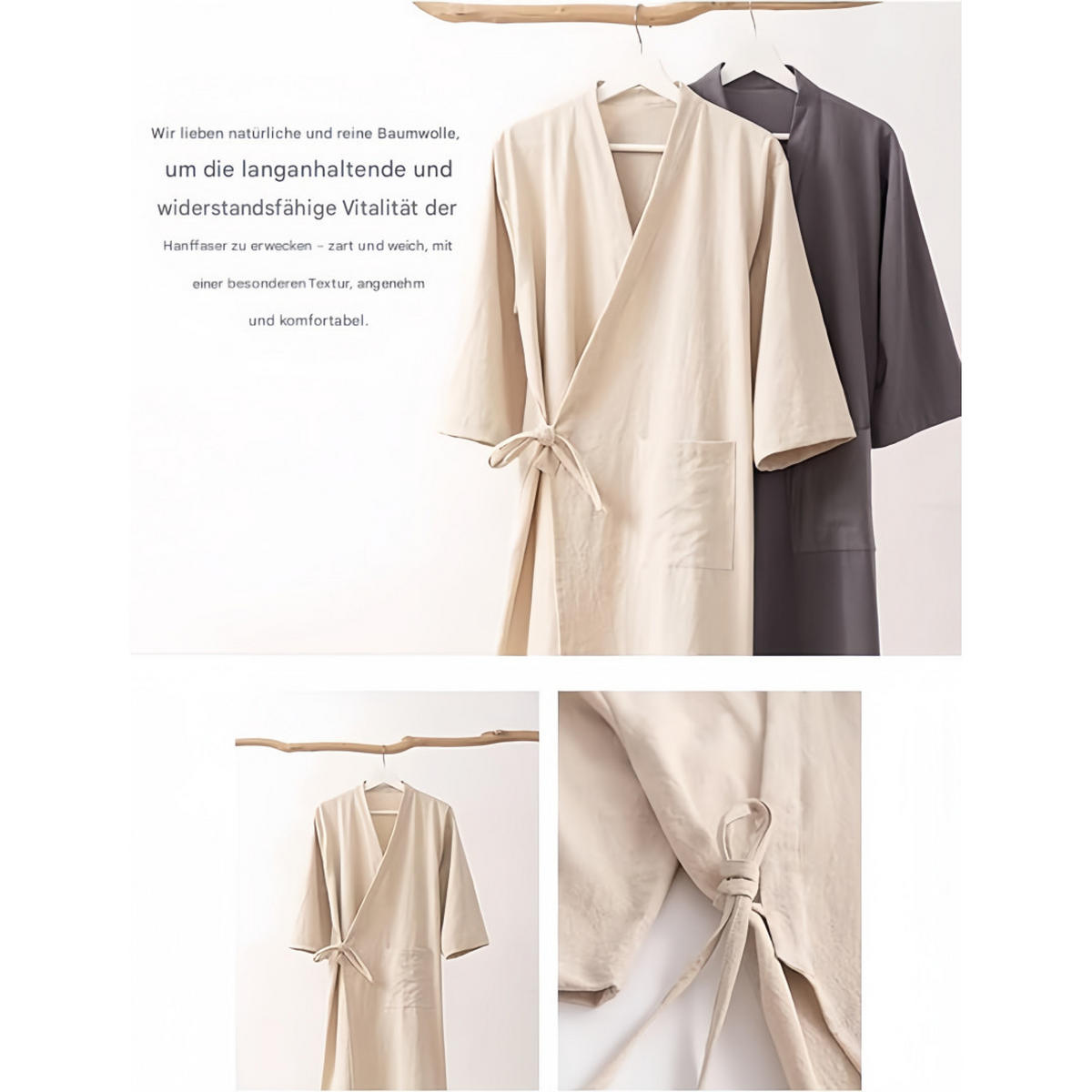 BADEMANTEL Baumwolle Leinen, Kimono Stil, Unisex, Weiß, XL - Weiß, Textil (XLnull) - Weltevree