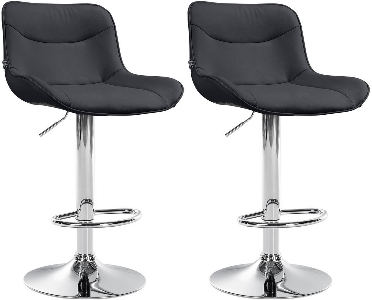 BARHOCKER 2er Set Lederlook schwarz - Chromfarben/Schwarz, Textil/Metall (49/85/51cm) - CLP