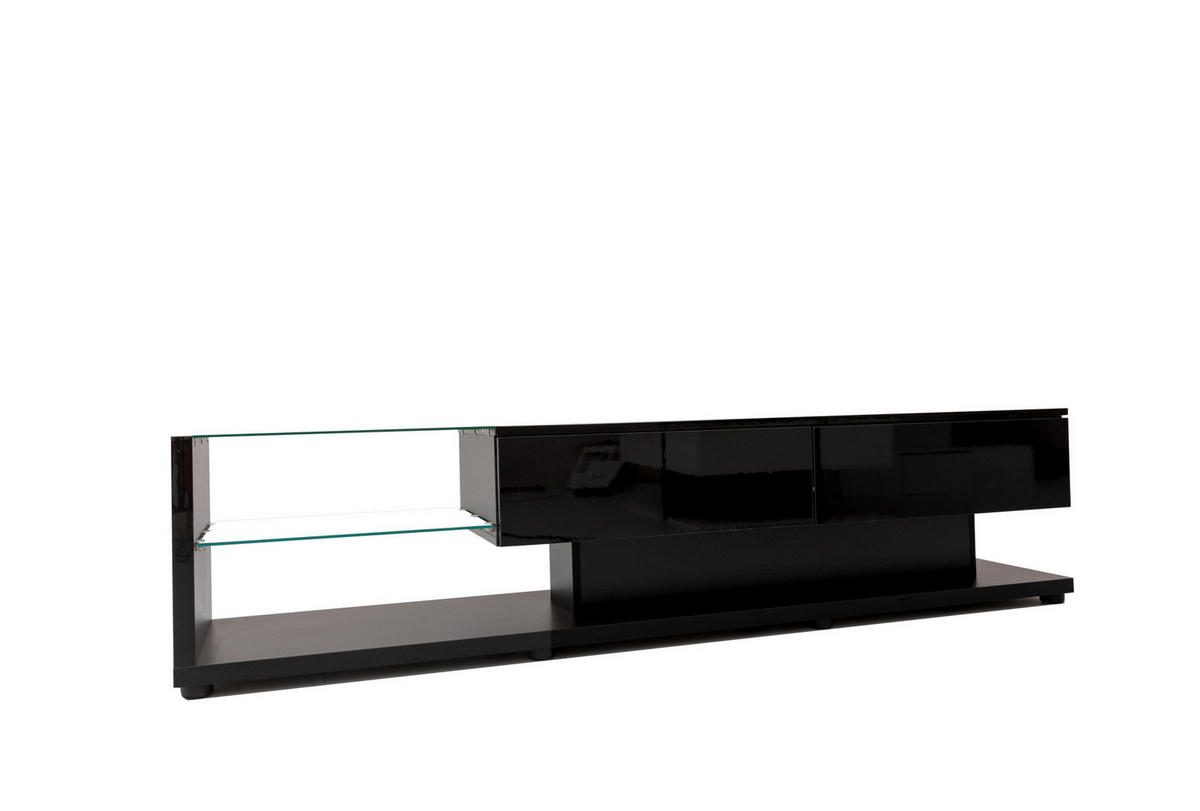 TV-LOWBOARD aus Spanplatte 170x36x38 cm Schwarz mit Hochglanzoberfläche, LED-Beleuchtung und 2 Schubladen - Schwarz, Holzwerkstoff (170/38/36cm) - IVMEU