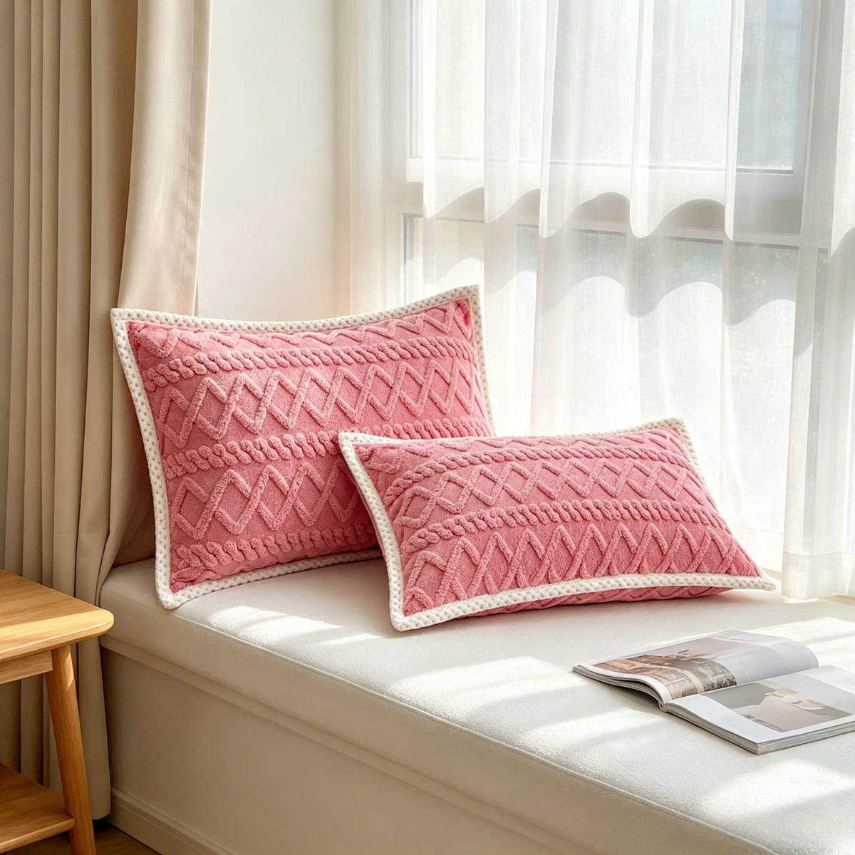 PLÜSCH-KISSENBEZÜGE – 48*74cm – Pink (Paar) - Pink, Textil (48/74cm)