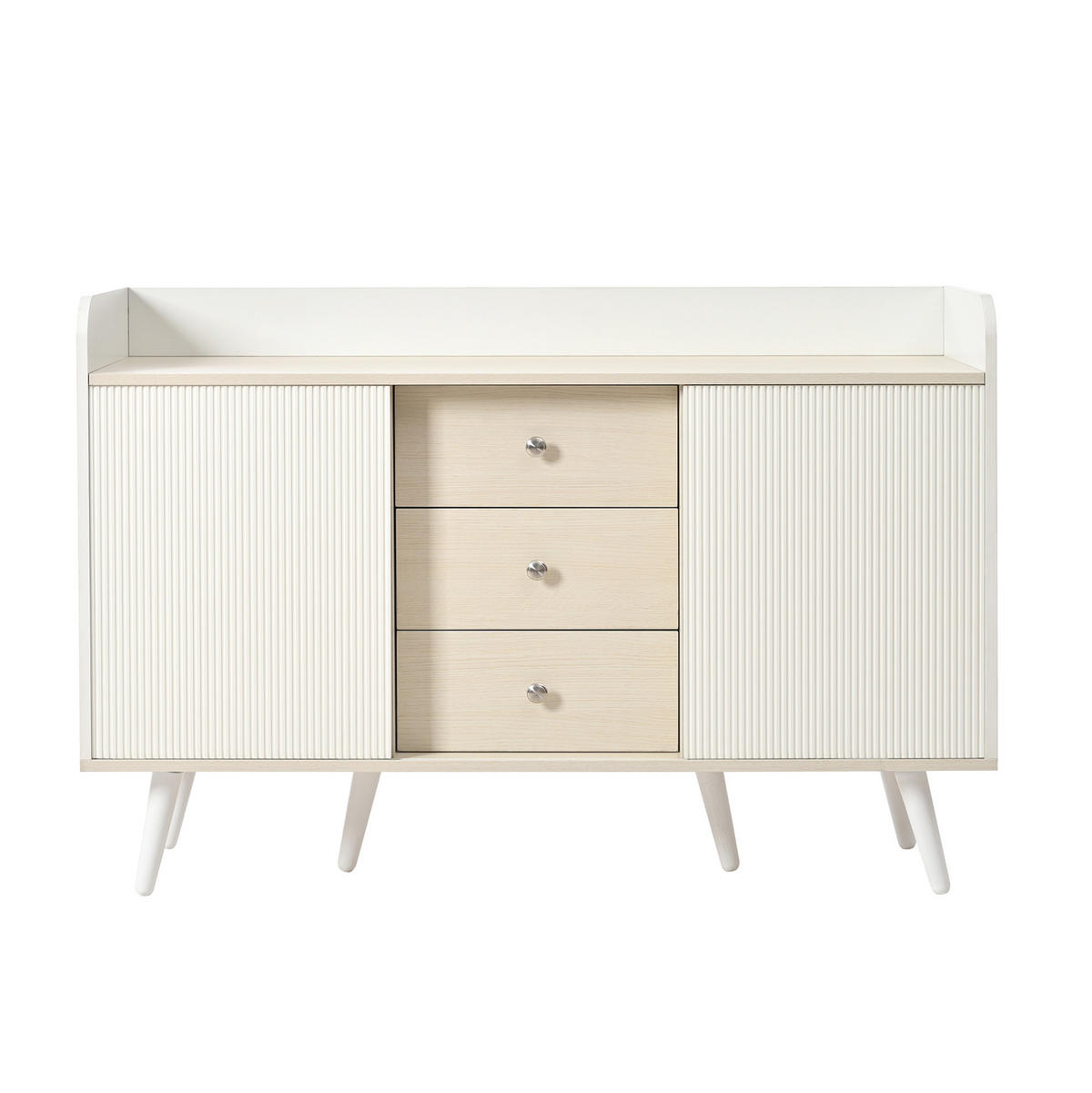 SIDEBOARD 117,5/70/80 cm weiß/holzfarben aus MDF mit Schiebetüren - Weiß, Holzwerkstoff (117/80/70cm) - OKWISH