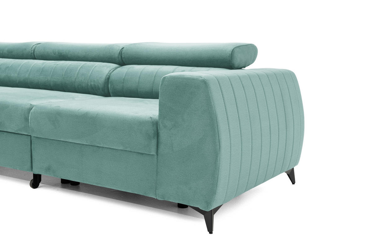 ECKSOFA PIERO MAXI Links mit Schlaffunktion 195x125 Velours Türkis - Türkis/Schwarz, Holz/Textil (350/203cm) - Muffo