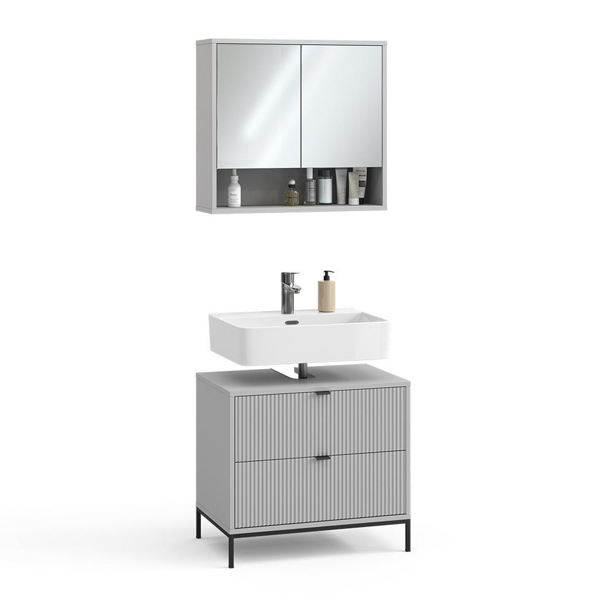 BADMÖBEL-SET Eliza Grau 2 Teile - Grau, Holzwerkstoff (70/63/45.1cm) - Vicco