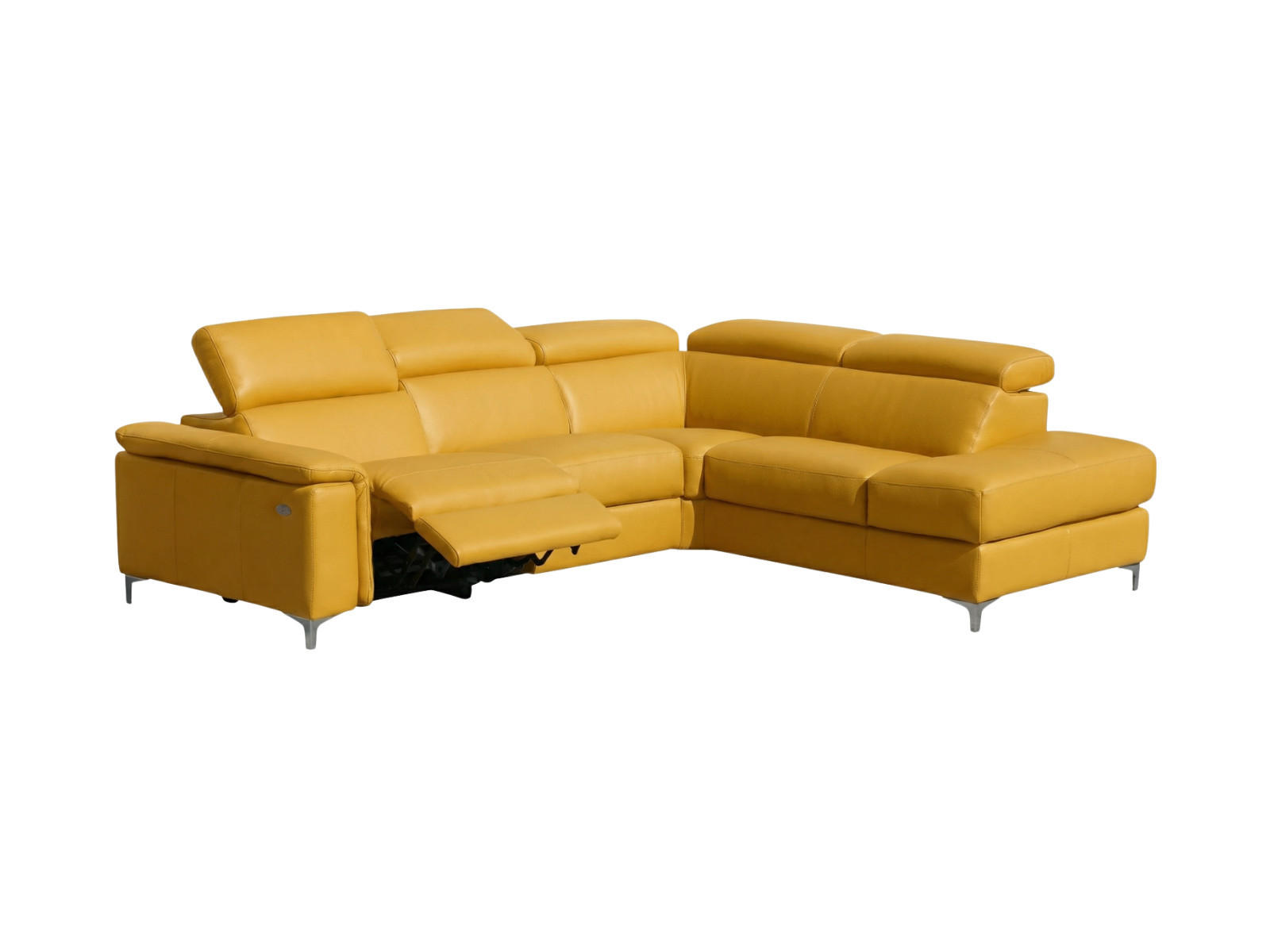 ECKSOFA Avenger Echtleder mit 1 x Relaxfunktion Senfgelb - Gelb, Leder/Metall (271/81/224cm)