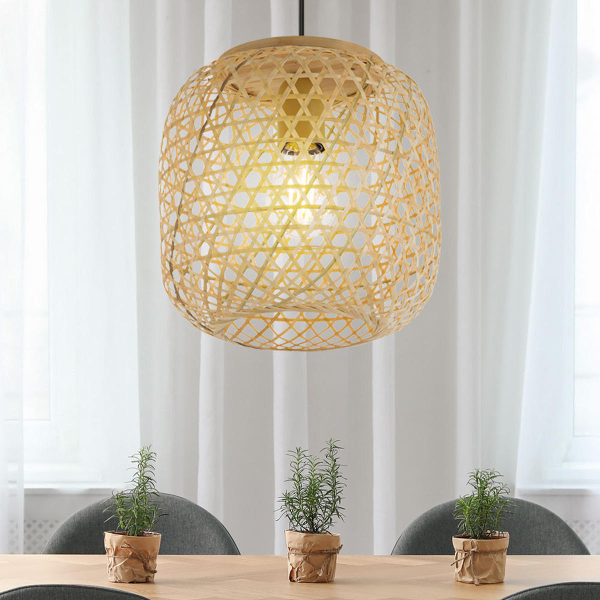 HÄNGELEUCHTE Bambus Geflecht Braun - Braun, Holz (23/23/135cm) - Globo Lighting