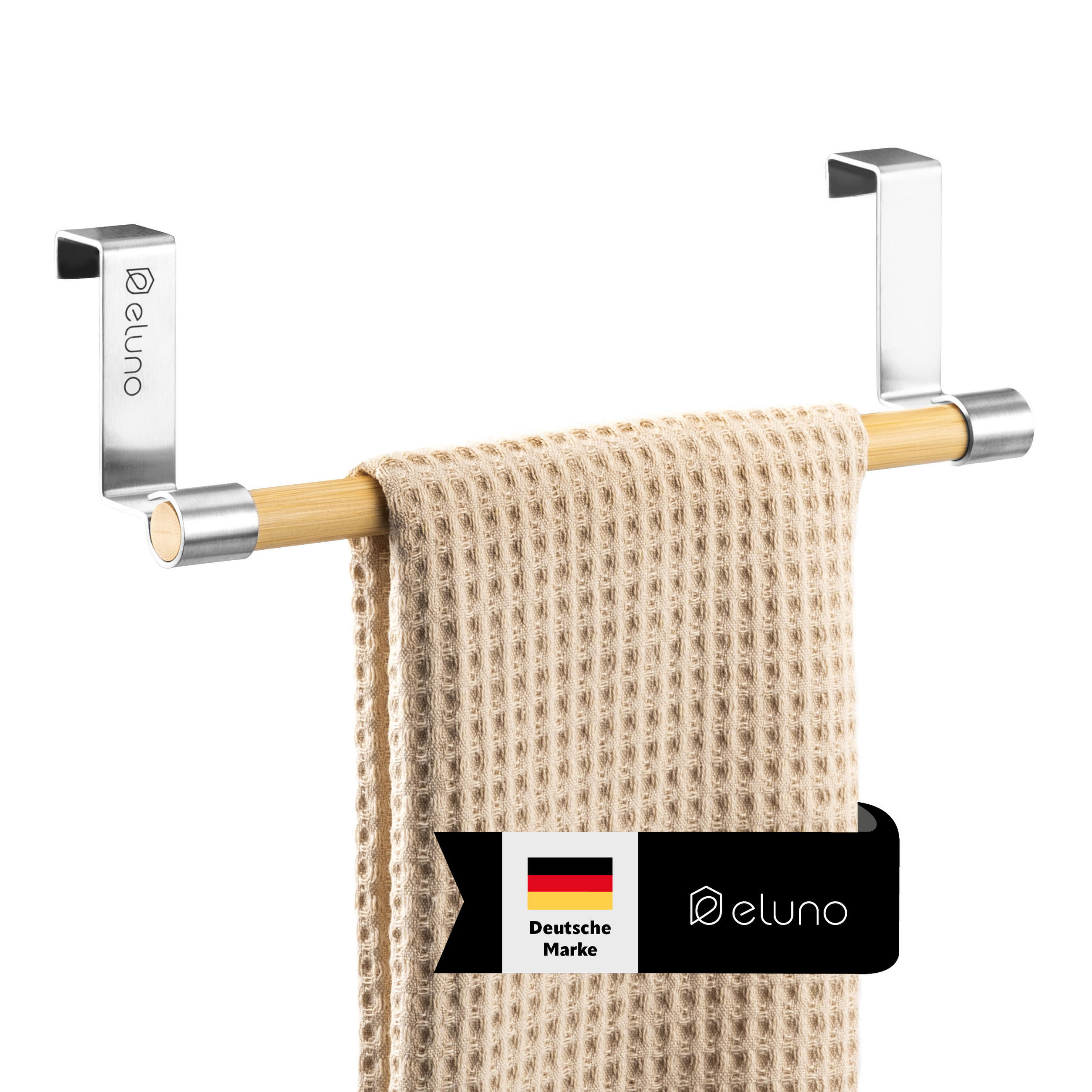 GESCHIRRHANDTUCHHALTER, Edelstahl, Bambus - Edelstahlfarben, Metall (25/7.5/6cm) - eluno