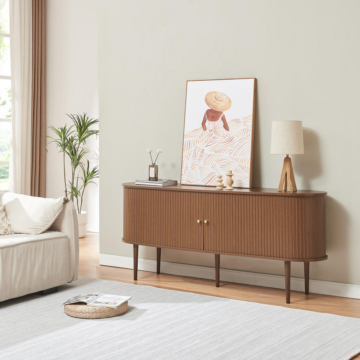 PŘÍLOHOVÝ STŮL Mapia - barva vlašského ořechu, kompozitní dřevo (166/70/40cm) - [en.casa]