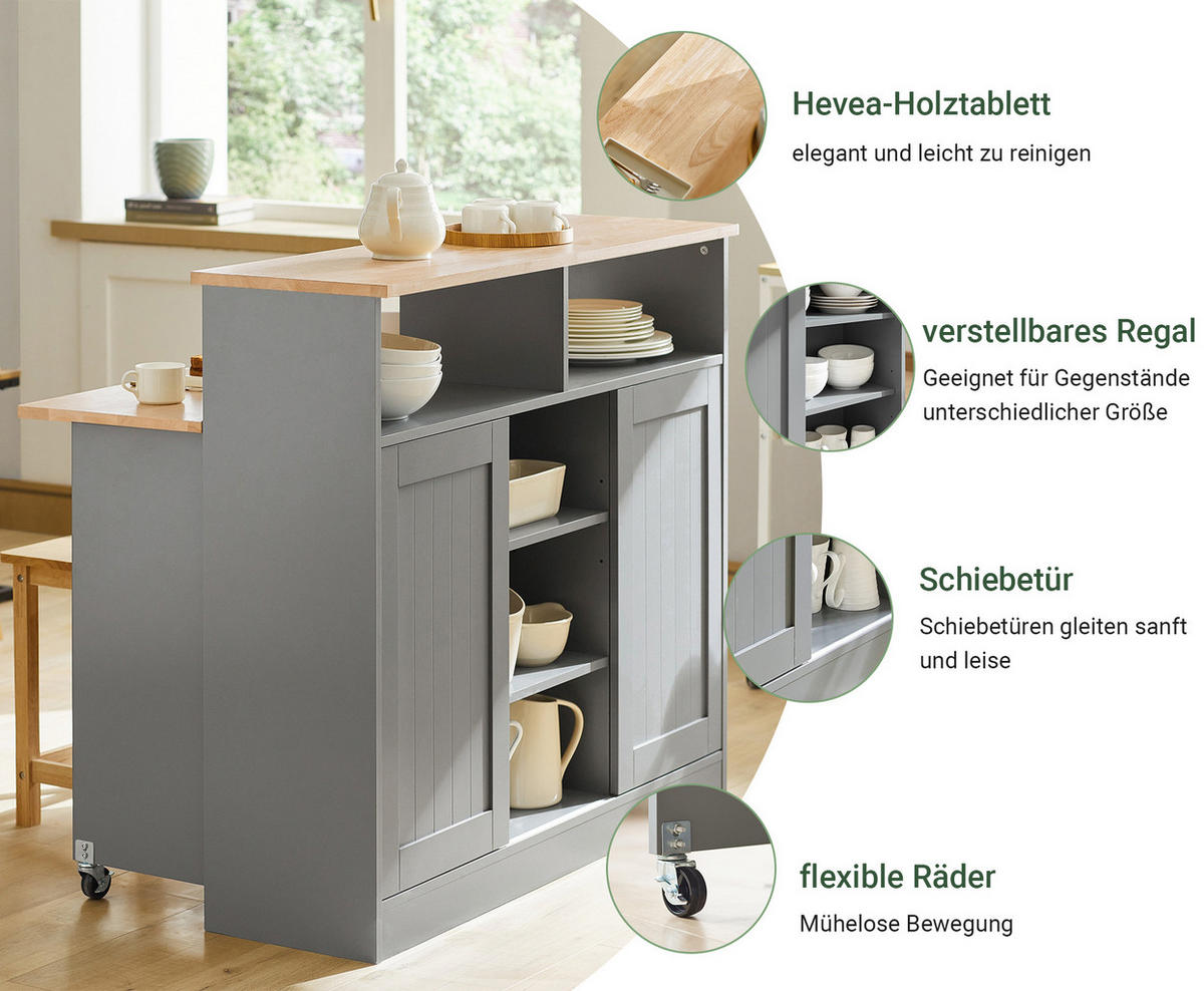 KÜCHENINSEL Grau-Natur - Grau, Holz/Holzwerkstoff (110/97/68cm) - SoBuy