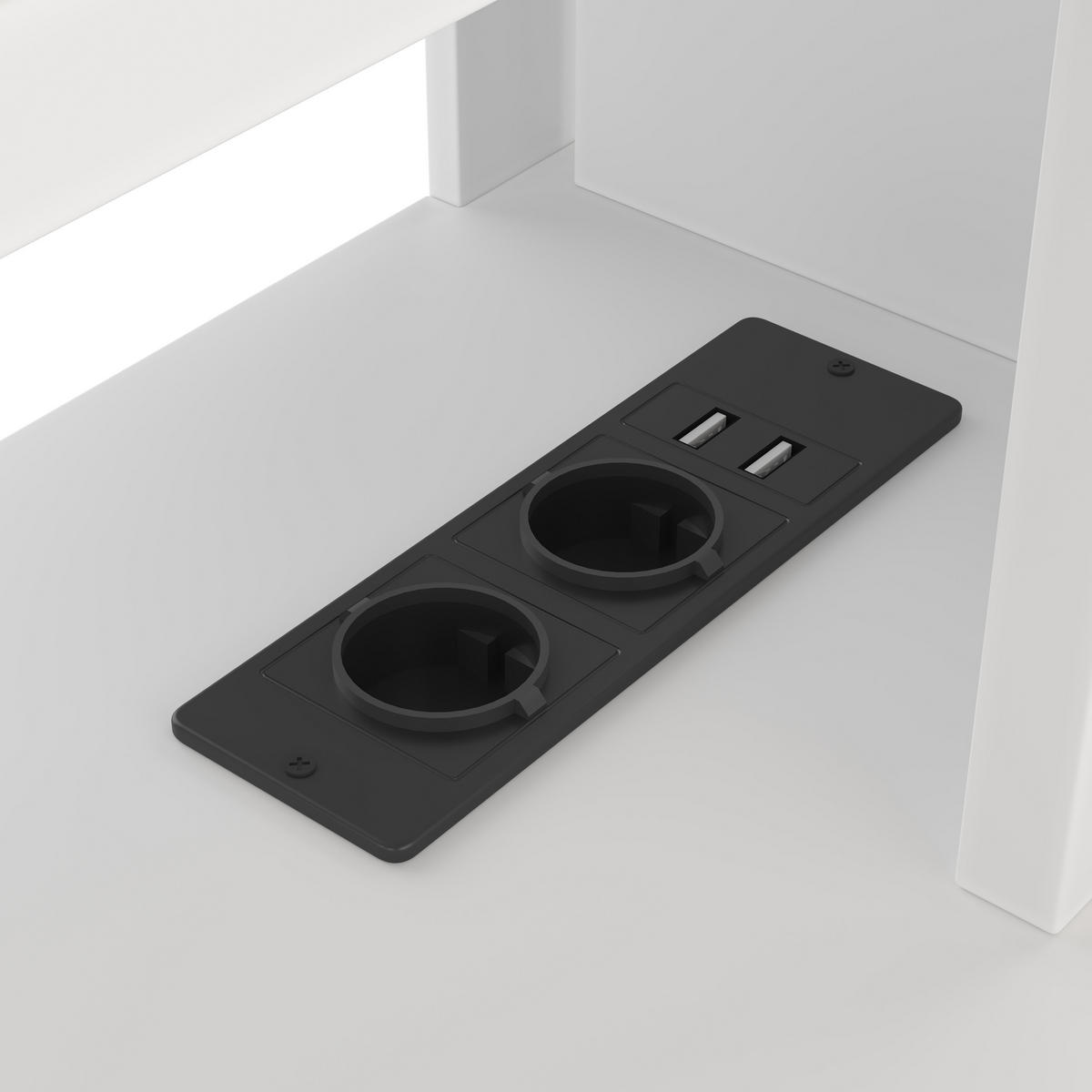 HOCHBETT 140/200 cm weiß Gaming Bett mit Schreibtisch und LED-Beleuchtung - Weiß, Holz (140/200cm) - OKWISH