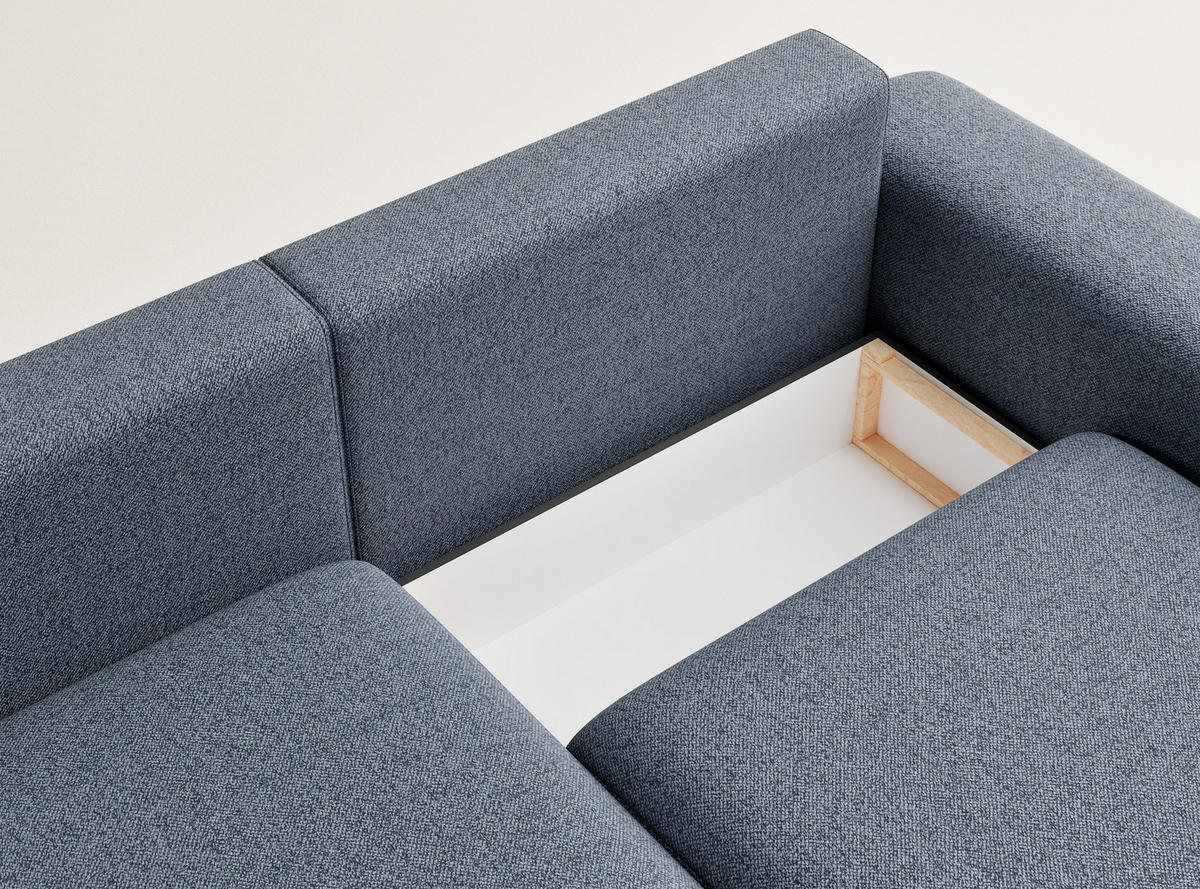 ECKSOFA MIT SCHLAFFUNKTION Solo Blau Grau Webstoff - Blaugrau/Schwarz, Holz/Holzwerkstoff (255/168cm) - Maison de Reve