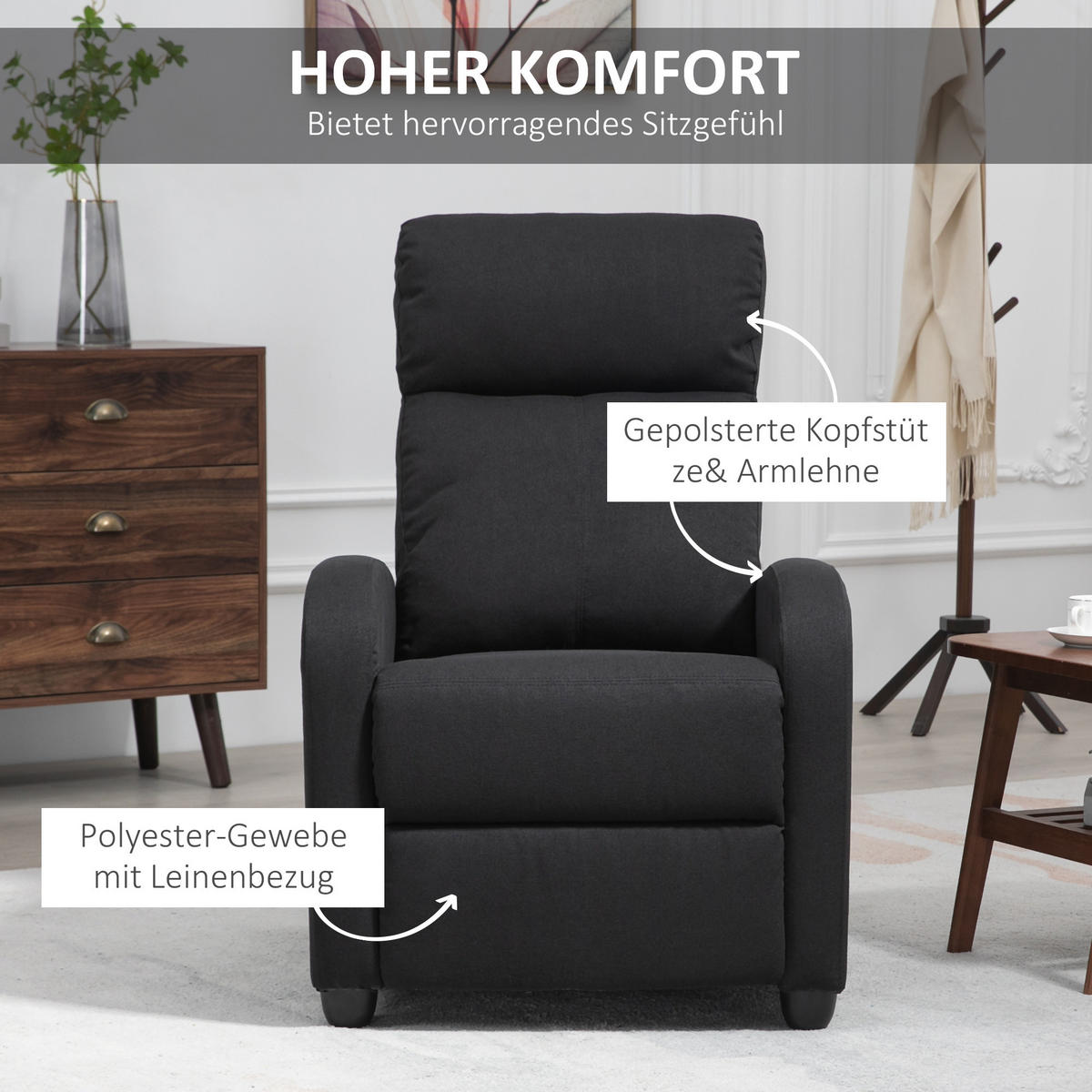 RELAXSESSEL - Schwarz, Kunststoff/Metall (88/101/69cm) - HOMCOM