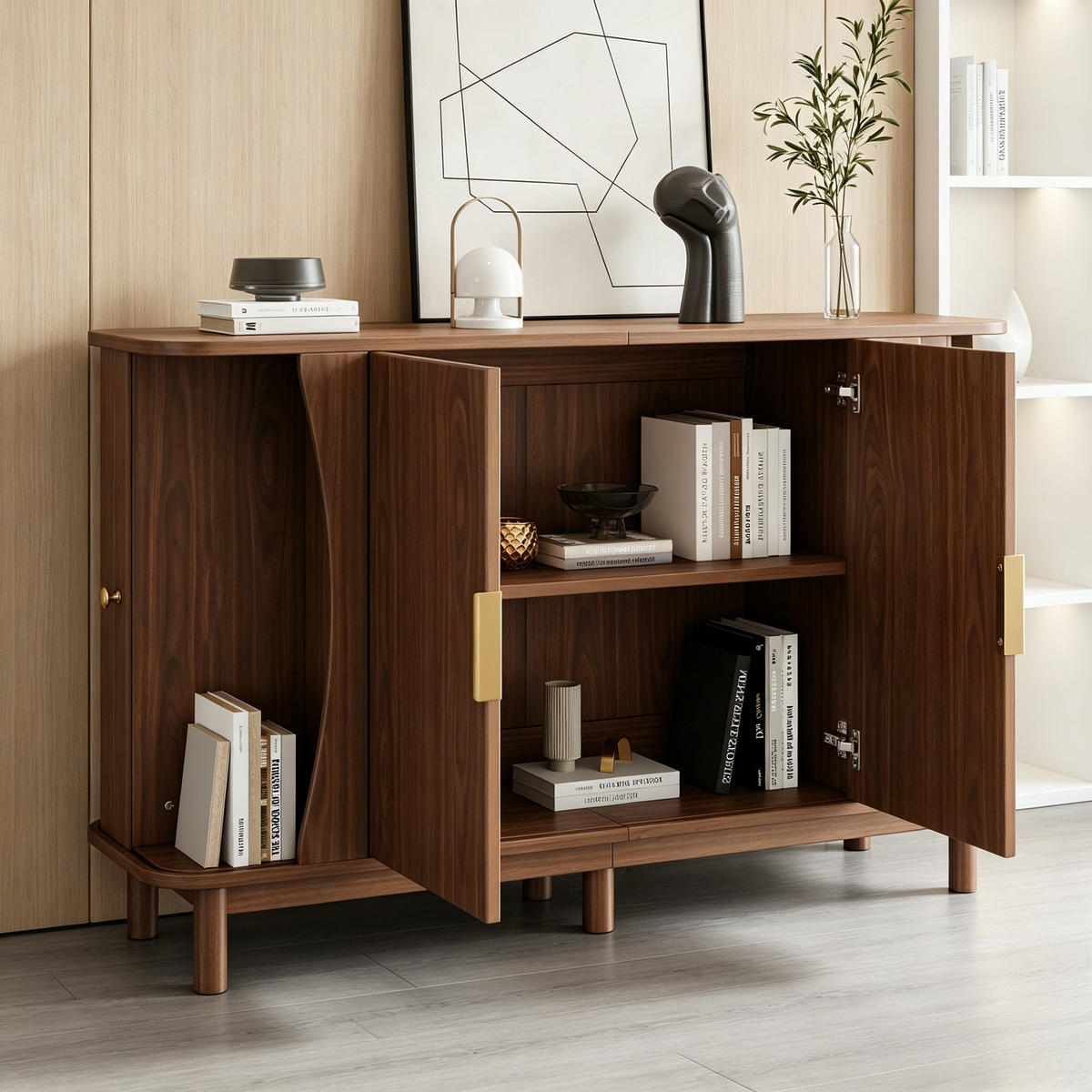 SIDEBOARD DE-37838 mit 2 Schiebetüren und verstellbarem Boden Walnuss - Walnussfarben, Holzwerkstoff (140/88/40cm) - ComfortXL