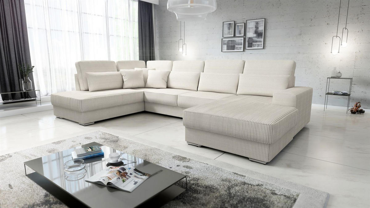 WOHNLANDSCHAFT Nevio In Scala - Beige, Holzwerkstoff/Textil (401/88/226cm) - Fun Möbel