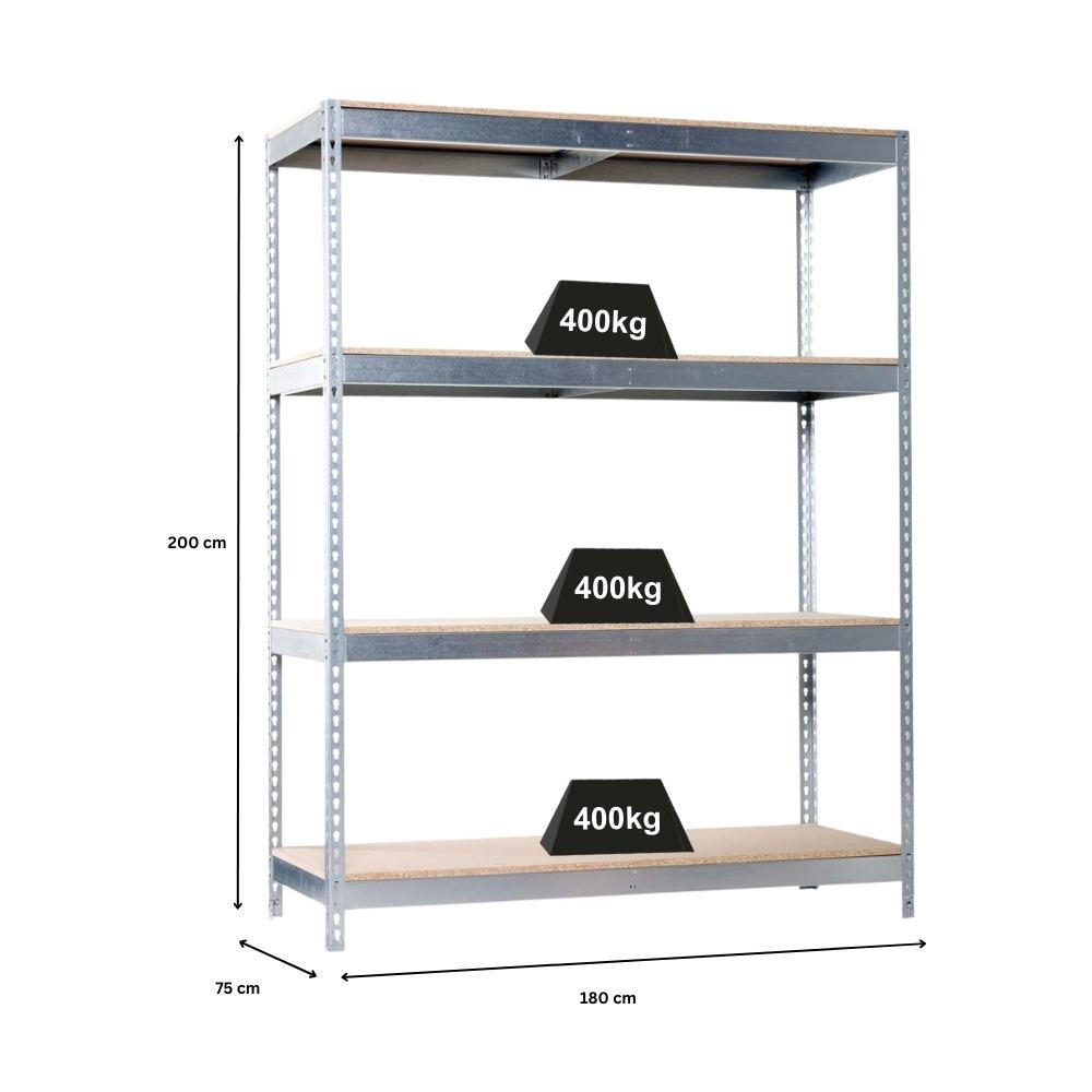 SCHWERLASTREGAL BIG WOOD YETI FOUR | HxBxT 200x180x75cm | Fachlast 400kg | Verzinkt - Silberfarben, Metall (180/200/75cm) - PROREGAL