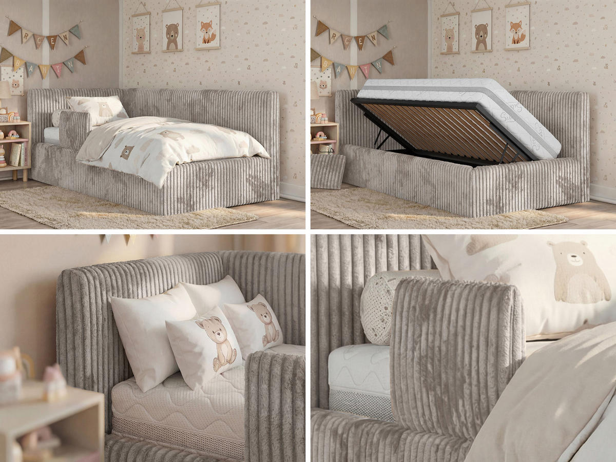 POLSTERBETT TILVO ALTA 90/200 - Hellbraun Cord - Multitaschenfederkernmatratze - Links - Hellbraun, Textil (90/200cm) - MKS