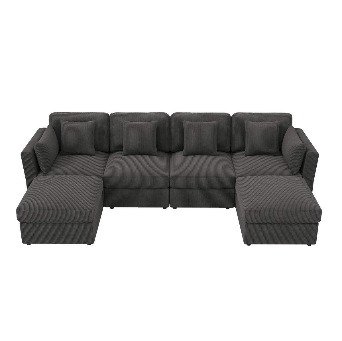 SOFA mit Hocker U-Form 290 x 159,5 x 89 cm Grey - Grau, Holz (159.5/89/290cm) - Meubliv