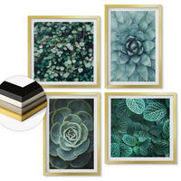 WANDBILDER 4er Set - 50x50 cm & 40x60 cm Goldrahmen - Sukkulenten in Grün und Türkis - Goldfarben, Kunststoff (50/50cm) - ArtPrintCave