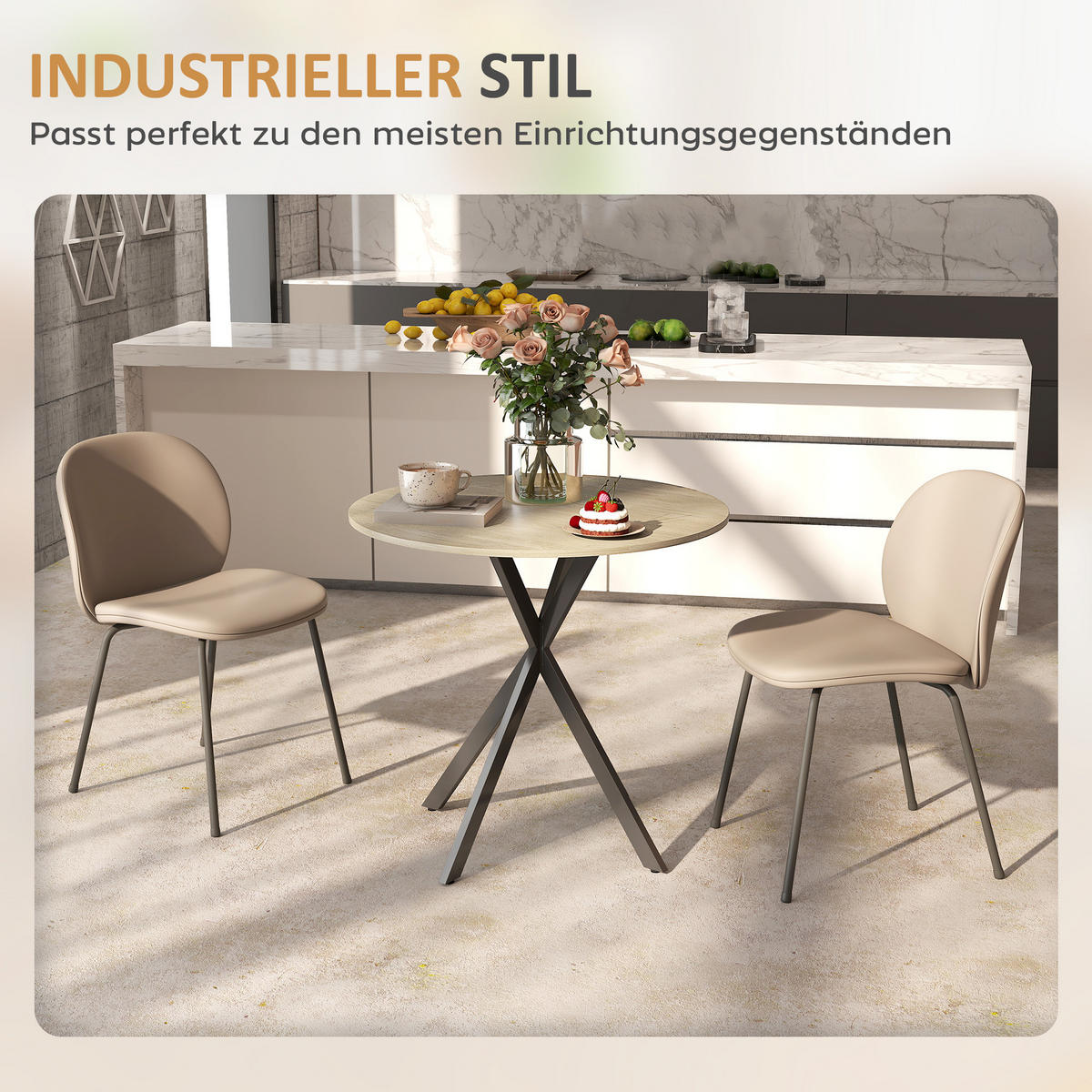 ESSTISCH für 2 Personen, Weiße Eiche - Sonoma Eiche, Metall (80/80/75cm) - HOMCOM