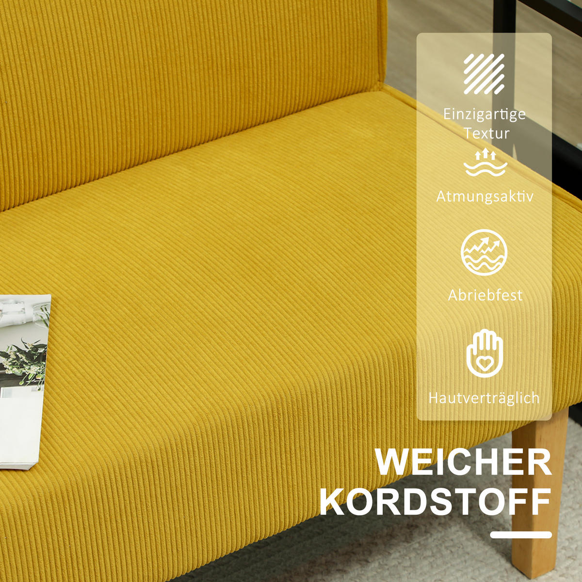 2-SITZER Sofa Gelb 110.0/62.0/85.0 cm - Gelb, Textil (62/85/110cm)