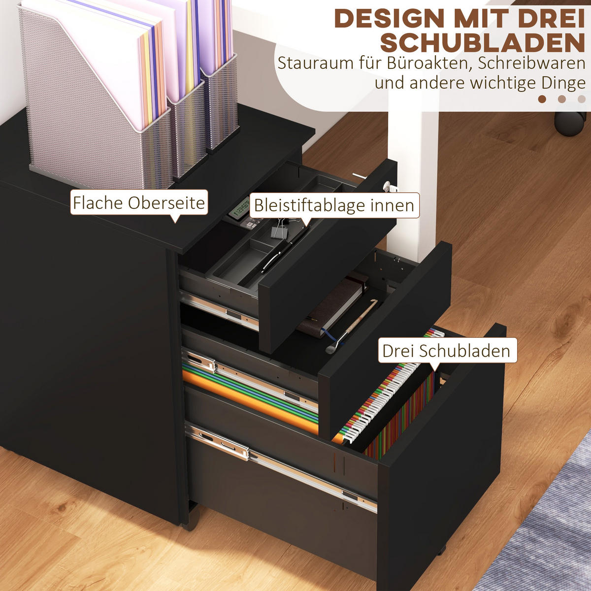 AKTENSCHRANK mit Schloss, für A4 Legal, Briefformat, Stahl - Schwarz, Metall (43.5/60/37cm) - Vinsetto