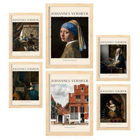 POSTER Set Mit 6 Johannes Vermeer Sammlung A3 & A4 Rahmen Aus Hellem Holz - Beige, Papier (29/3cm) - Nacnic